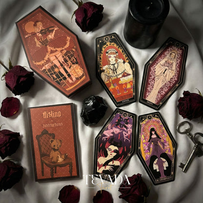 Aisling Tarot Gilded Edt featuring gothic violin art and coffin box for shadow work divination.
