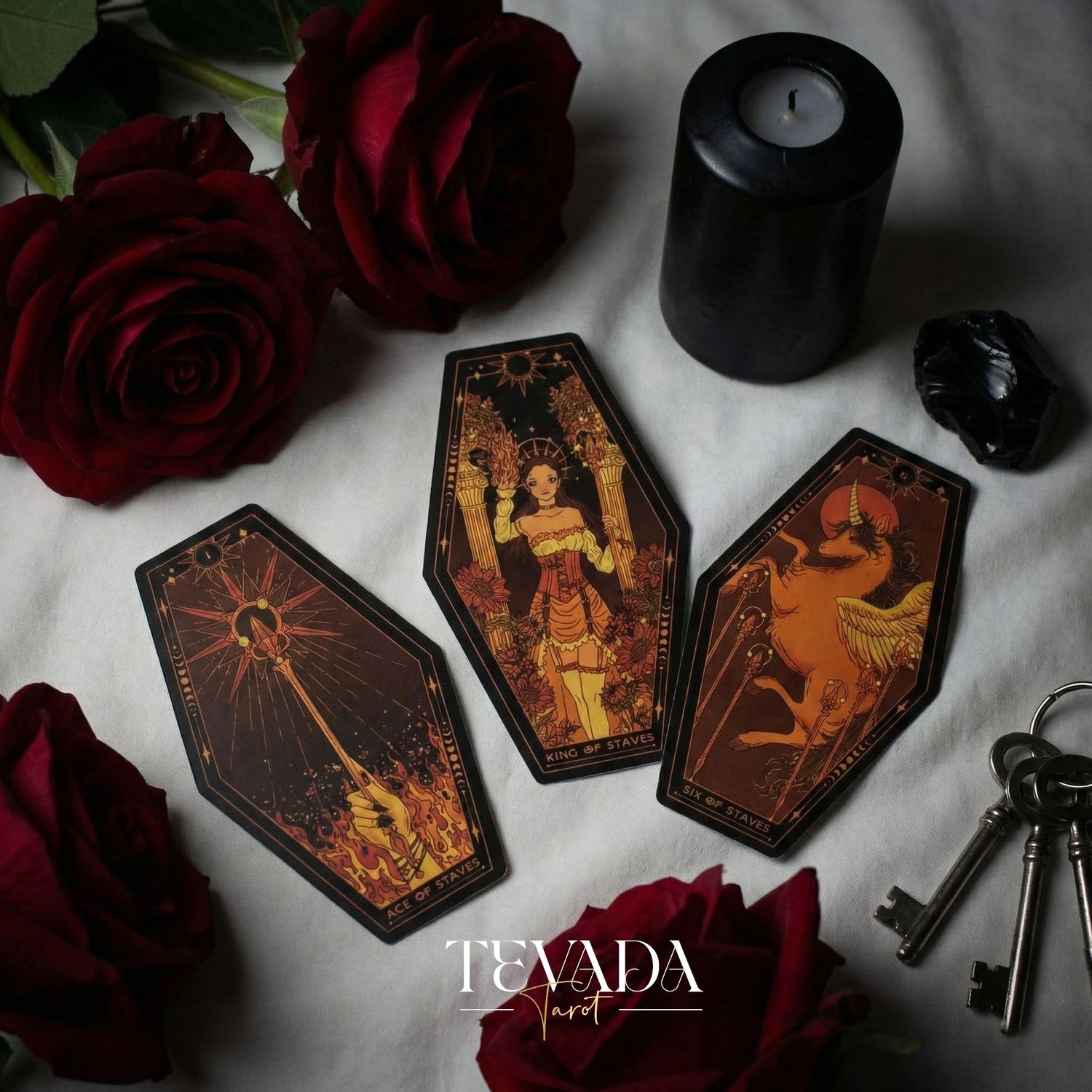 Aisling Tarot Gilded Edt featuring gothic violin art and coffin box for shadow work divination.