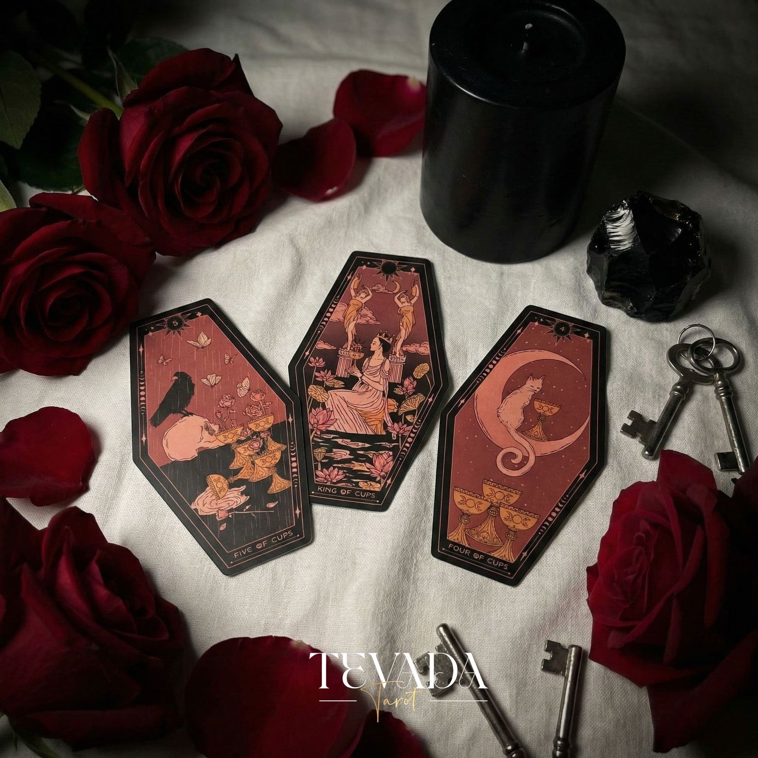 Aisling Tarot Gilded Edt featuring gothic violin art and coffin box for shadow work divination.