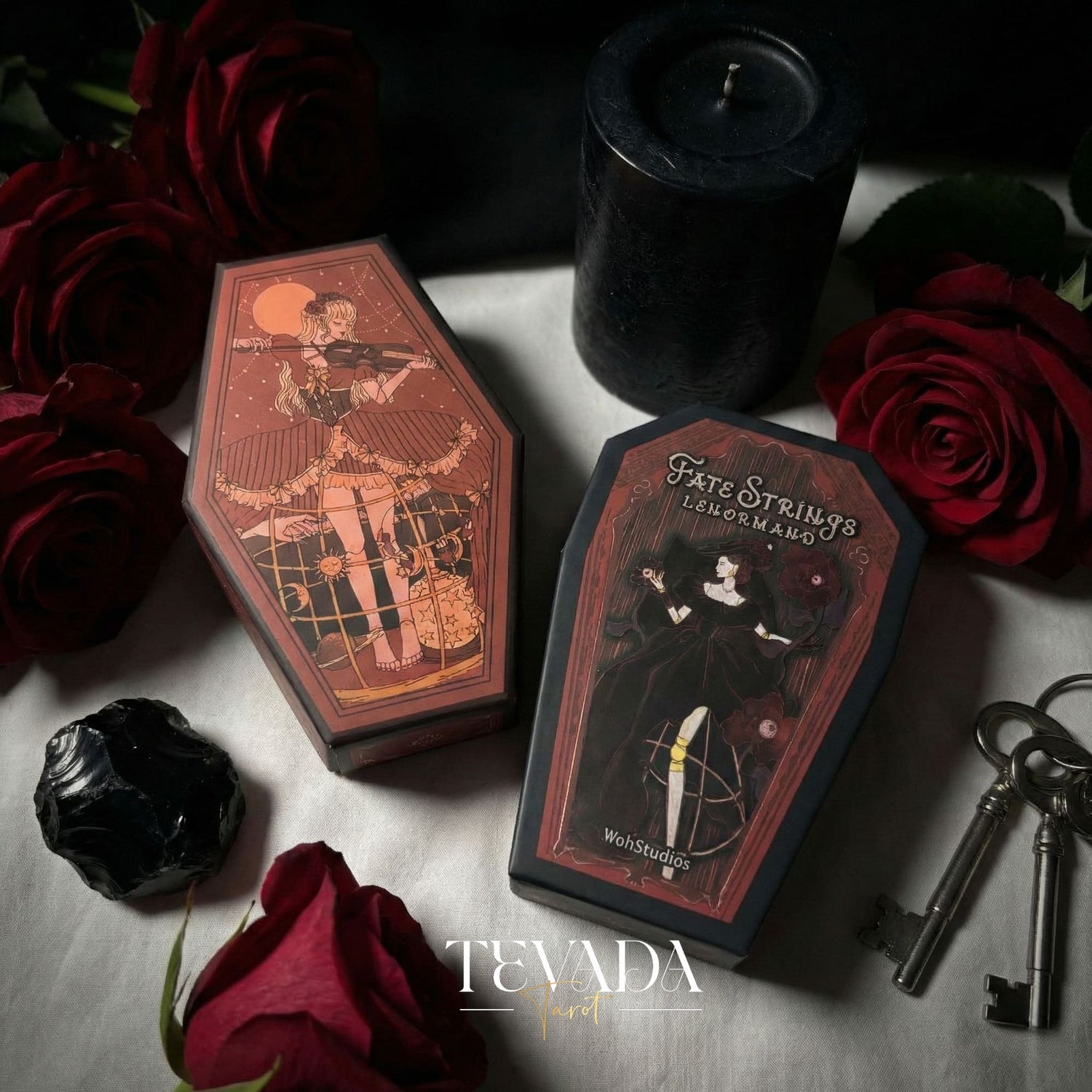 Fate Strings Lenormand Deck featuring gothic marionette art for intuitive divination and destiny work.