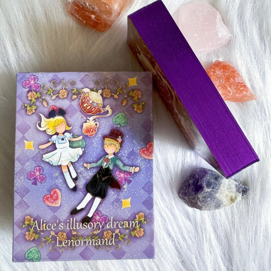 Discover the magic of Alice’s Illusory Dream Lenormand! This 41-card deck, inspired by Alice in Wonderland, offers intuitive guidance with whimsical, purple-toned cards and golden accents for spiritual clarity.