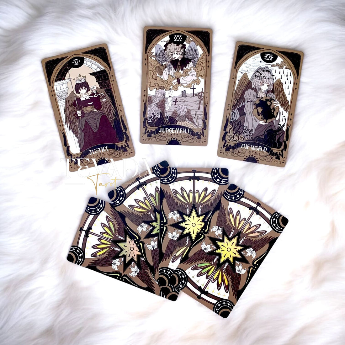 Discover cosmic guidance with this 78-card anime-inspired deck featuring divine symbols and sunset-gilded edges. Unlock wisdom and clarity with every draw.