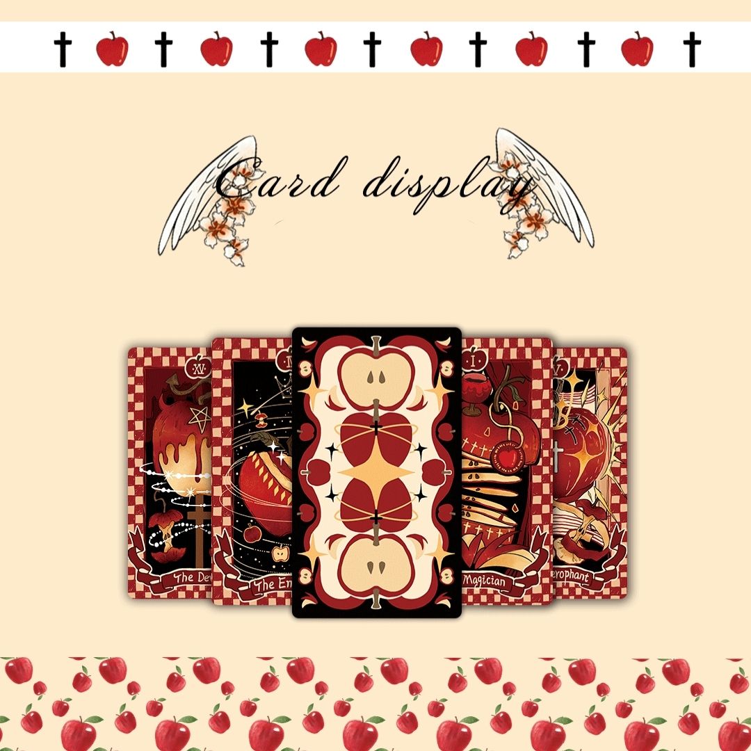 Discover the Apple Tarot DELUXE deck featuring 78 cards in a cute magical red theme. Dive into intuitive readings with designs inspired by the apple’s wisdom vitality and timeless symbolism.