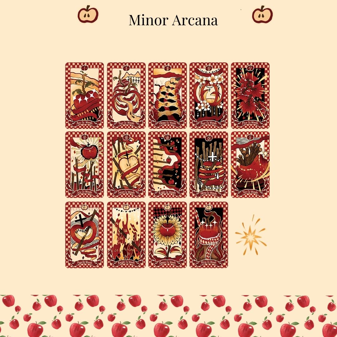 Discover the Apple Tarot DELUXE deck featuring 78 cards in a cute magical red theme. Dive into intuitive readings with designs inspired by the apple’s wisdom vitality and timeless symbolism.