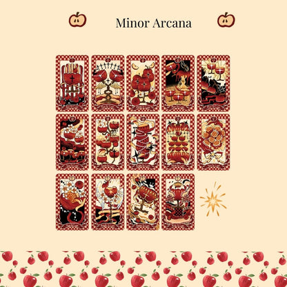 Discover the Apple Tarot DELUXE deck featuring 78 cards in a cute magical red theme. Dive into intuitive readings with designs inspired by the apple’s wisdom vitality and timeless symbolism.