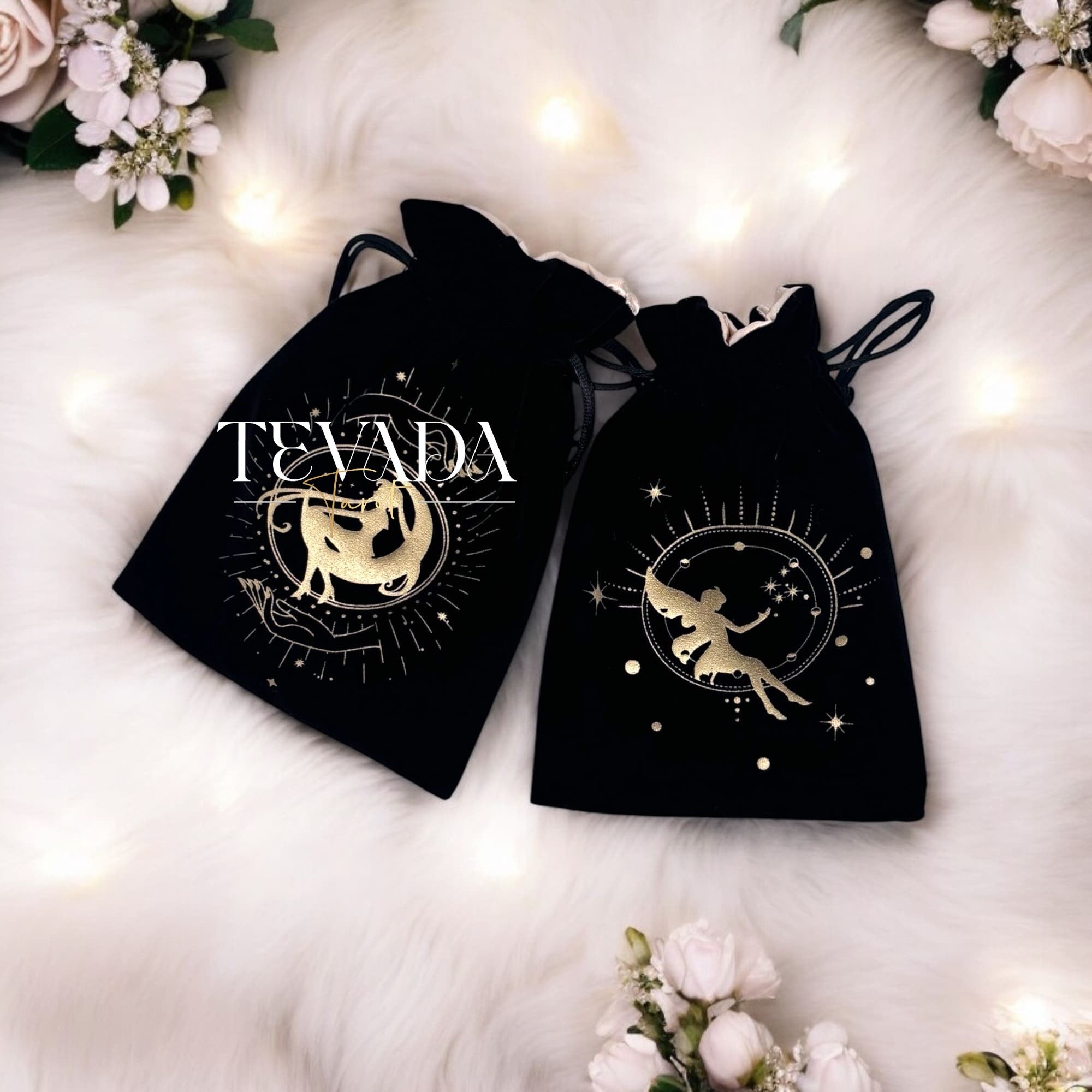 Secure and enchant your tarot cards with our Black Velvet Fairy Tarot Bag. Ideal for spiritual practitioners and tarot enthusiasts alike