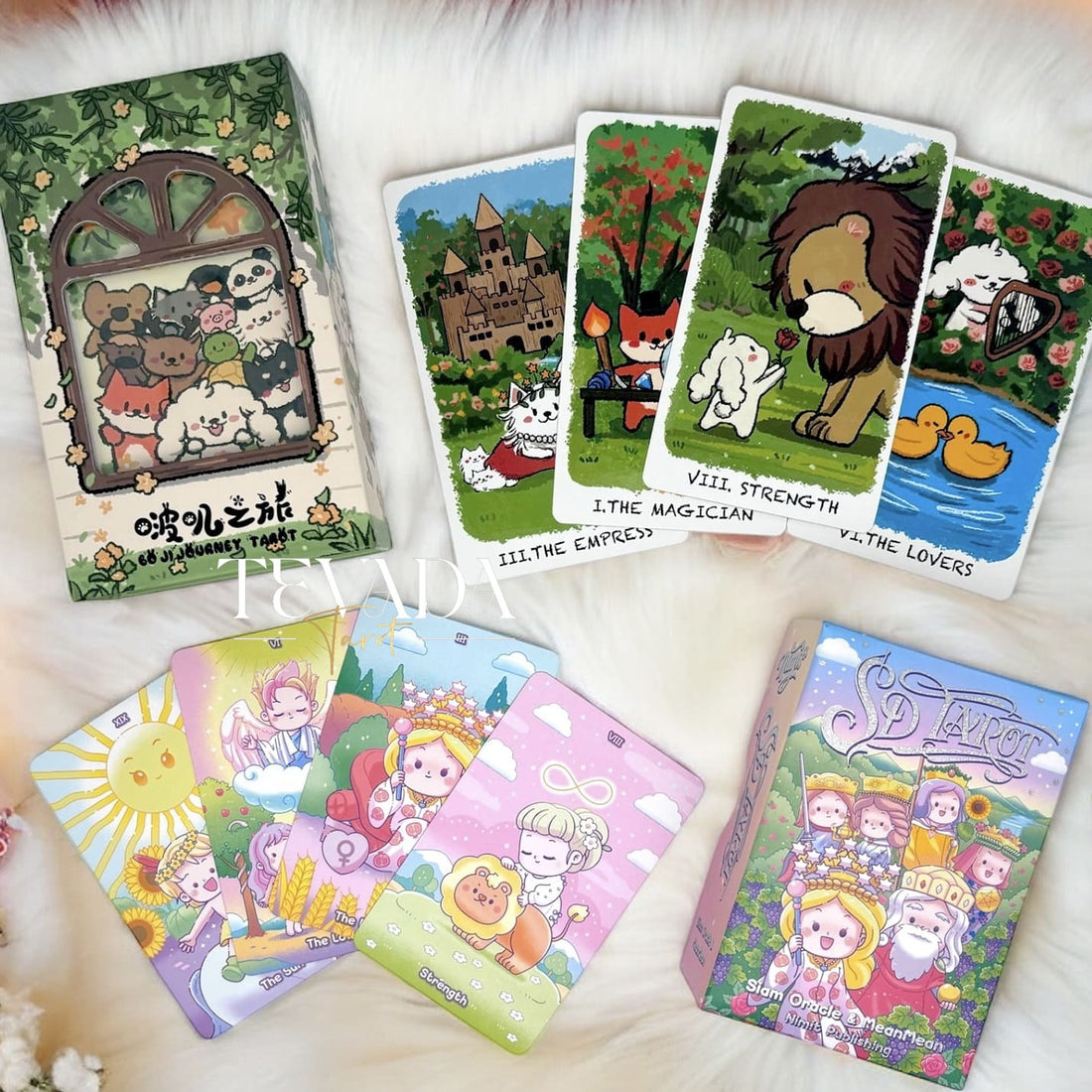 Unlock intuitive guidance with the SD Tarot + Boji Journey Tarot Combo. This whimsical 78-card set blends enchanting imagery and playful wisdom for self-discovery and personal growth.