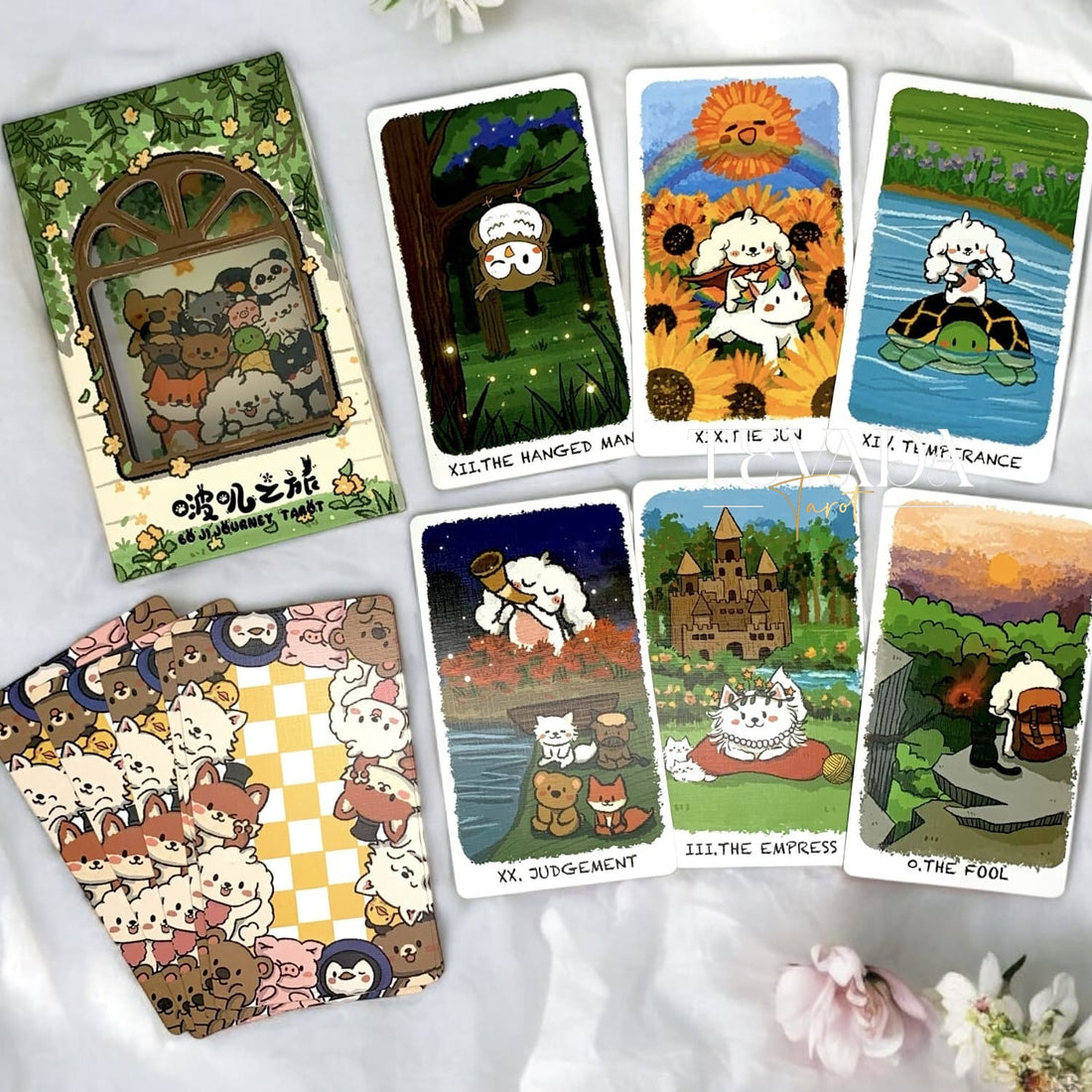 Boing, boing your way to inner wisdom with the Boji Journey Tarot! This enchanting 78-card deck features adorable animal guides and the magic of Tarot. Explore captivating landscapes and discover the carrots of self-growth! 