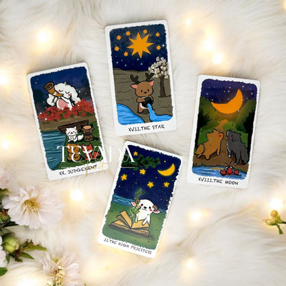 Boing, boing your way to inner wisdom with the Boji Journey Tarot! This enchanting 78-card deck features adorable animal guides and the magic of Tarot. Explore captivating landscapes and discover the carrots of self-growth! ✨