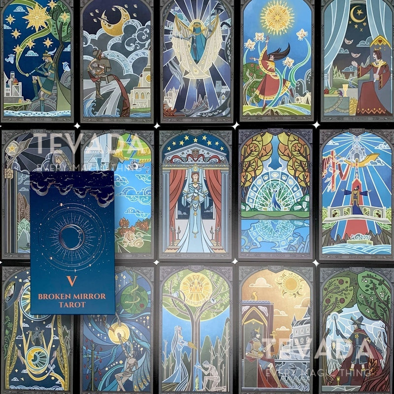The cards are beautifully illustrated and include a lot of celtic symbols and stained-glass. With elements like  sun, moon and stars on the cards it leads you into a magical world of tarot.