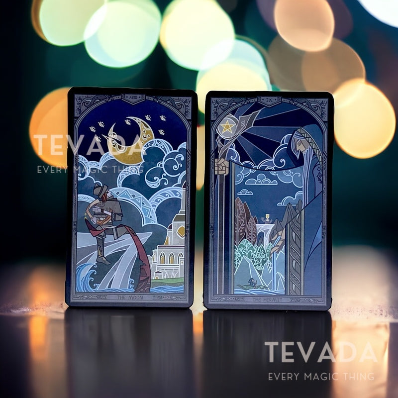 The cards are beautifully illustrated and include a lot of celtic symbols and stained-glass. With elements like  sun, moon and stars on the cards it leads you into a magical world of tarot.