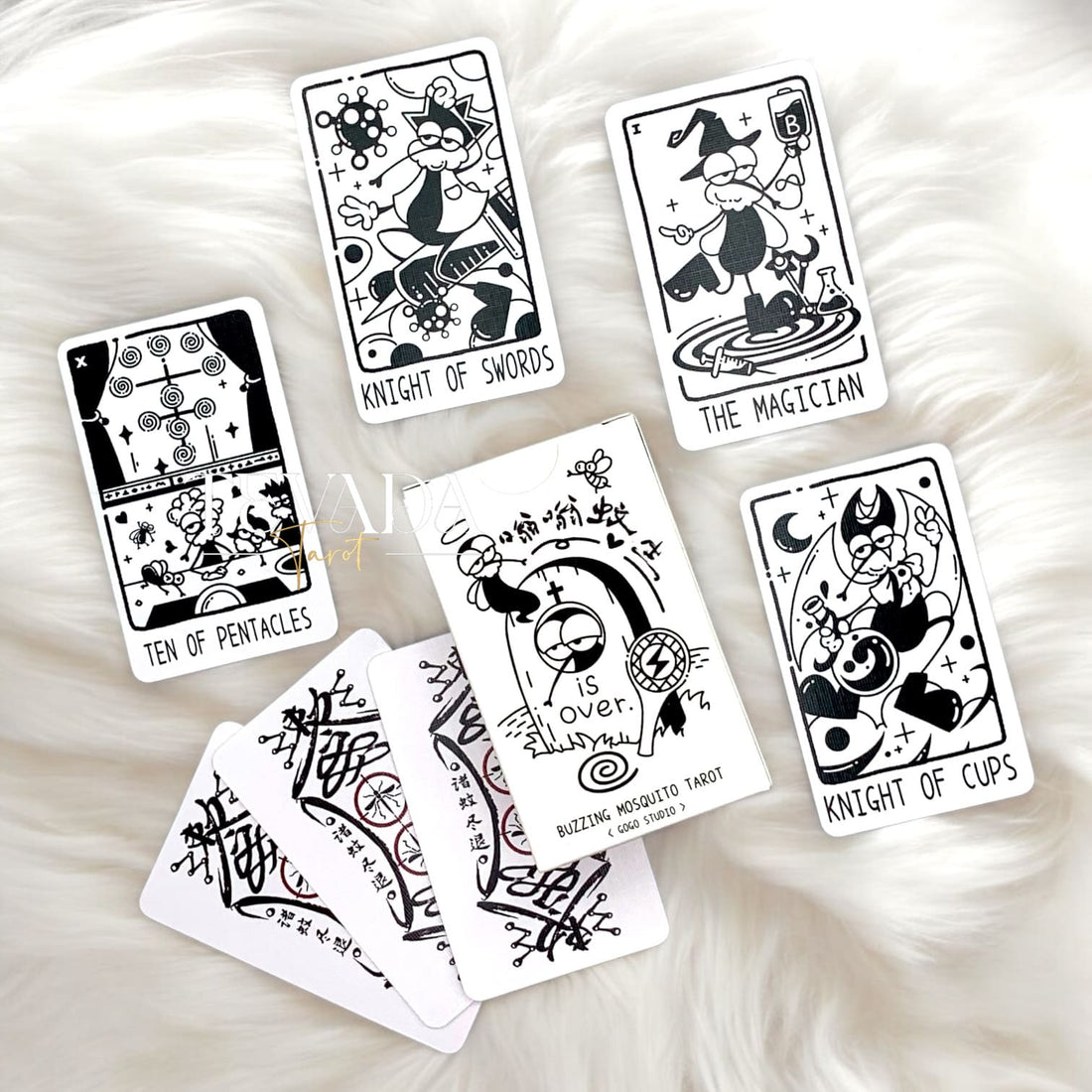 Dive into whimsical divination with the Buzzing Mosquito Tarot! This 78-card monochrome deck blends playful mosquito characters with intuitive guidance for unique and insightful readings.