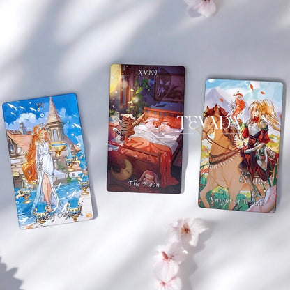 Discover the magical Cardamom Dreams Tarot DELUXE: 78 pastel, fairy, and anime-themed cards for intuitive readings and personal growth. Perfect for both beginners and experienced tarot readers.