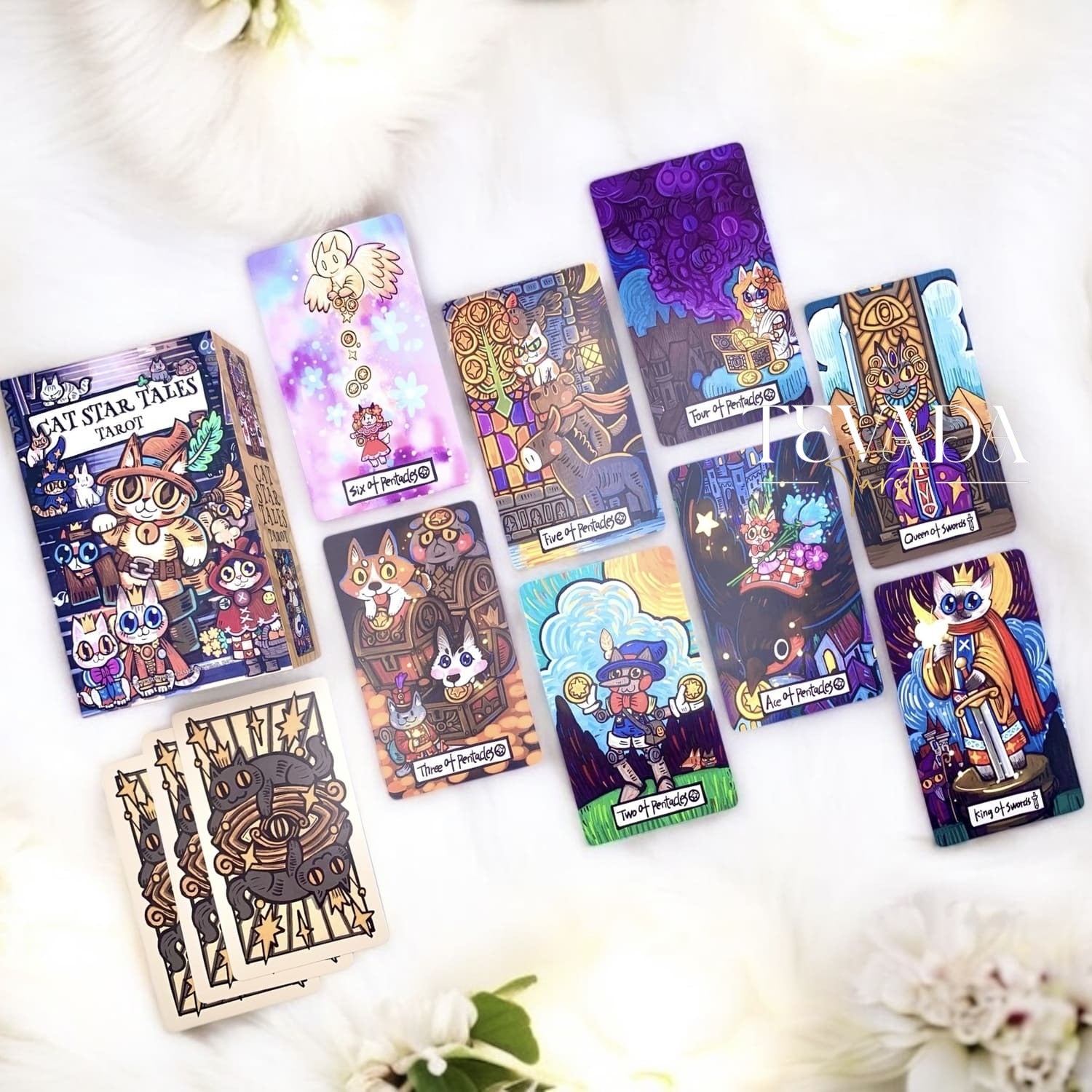 Cat Star Tales Tarot – A 78-card deck of hand-drawn feline magic, blending fairy tale charm with intuitive guidance for deep, dreamy readings and self-discovery.