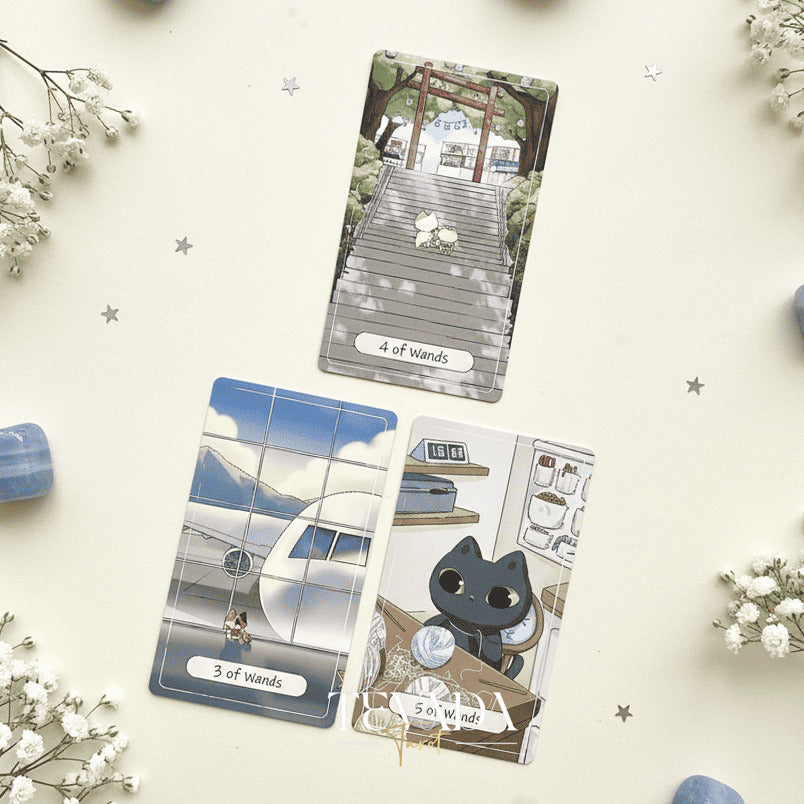 Catopia Tarot II featuring whimsical cat artwork on smooth cardstock for healing and playful divination.