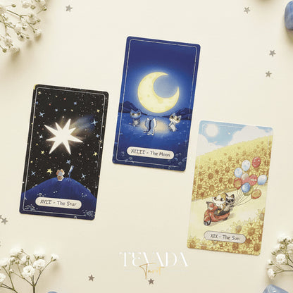 Catopia Tarot II featuring whimsical cat artwork on smooth cardstock for healing and playful divination.