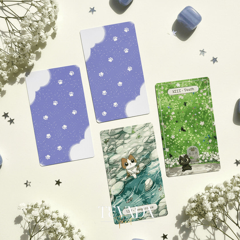 Catopia Tarot II featuring whimsical cat artwork on smooth cardstock for healing and playful divination.