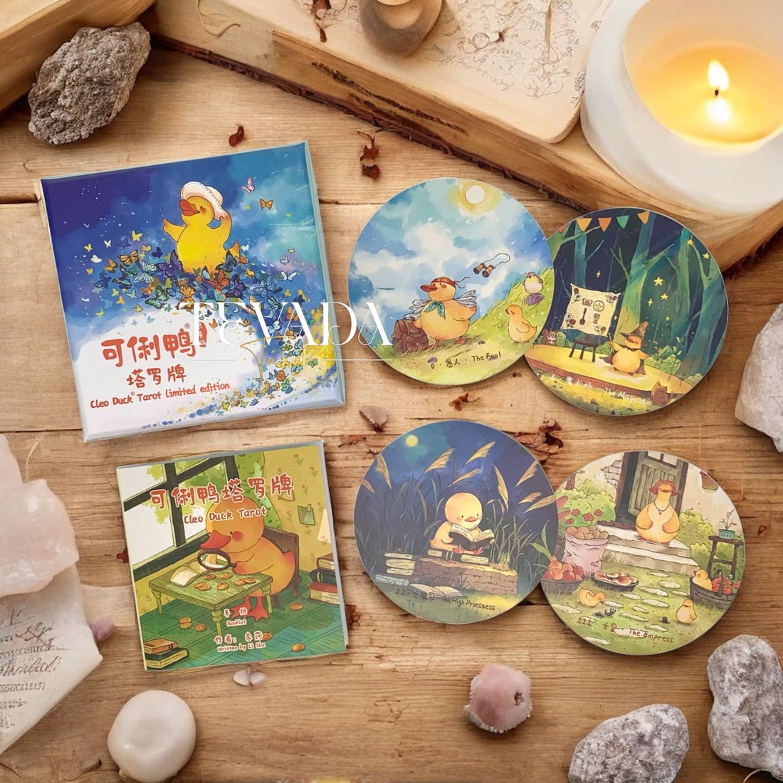 Discover the Cleo Duck Tarot, a 78-card deck of magical guidance and whimsical duck art. Perfect for intuitive readings, self-discovery, and joyful tarot practice.