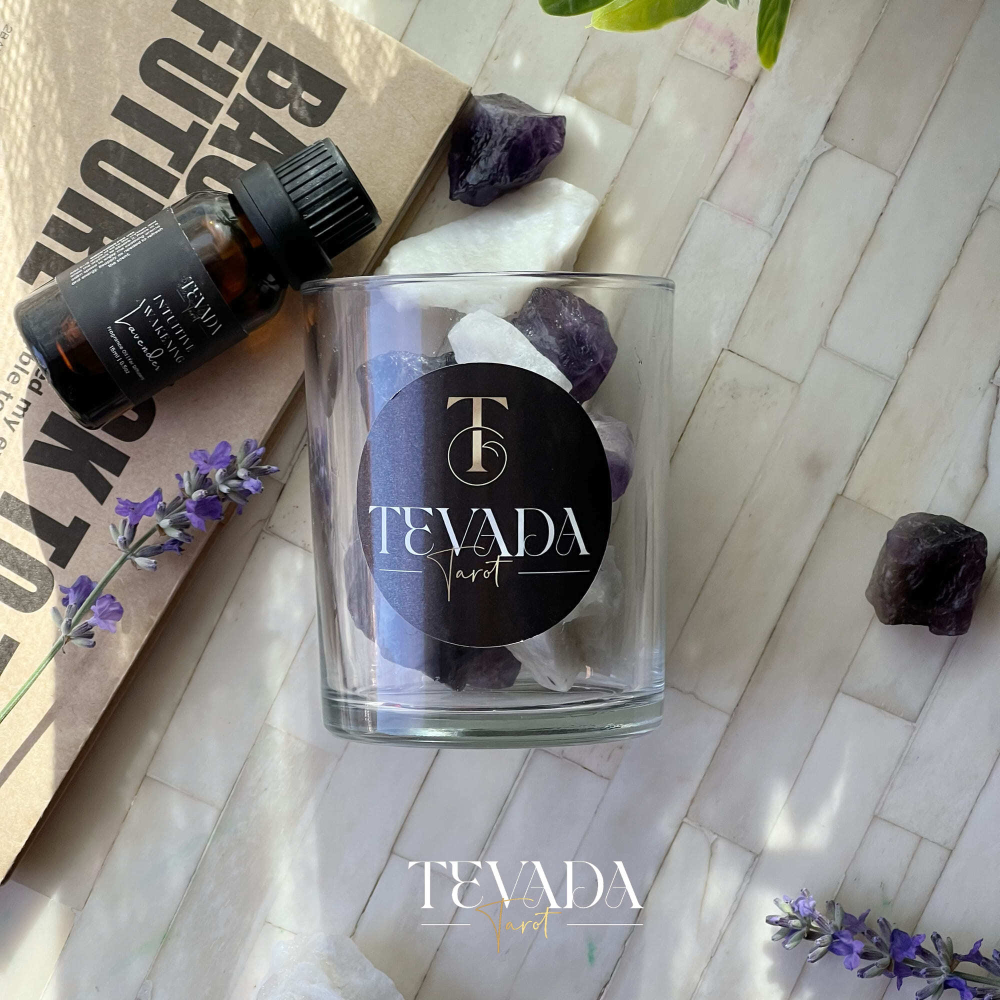 Crystal diffuser with moonstone, amethyst, and lavender oil. Inspired by The High Priestess tarot card. Perfect for Wiccan rituals, psychic focus, and intuitive meditation practices.
