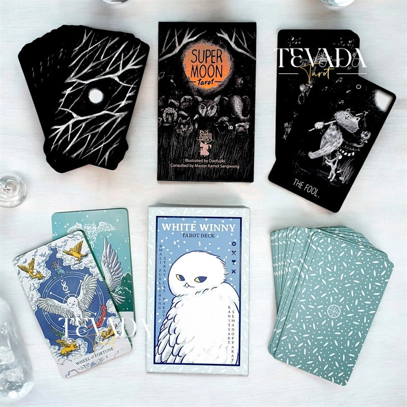 Discover the enchanting White Winny Tarot &amp; Super Moon Tarot combo set! Personalized guidance with whimsical characters and intuitive insights. Perfect for beginners &amp; seasoned readers.