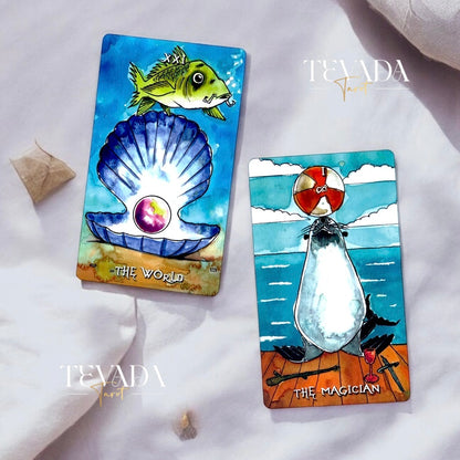 Unveil the magic of the Deep Water Tarot. This 78-card deck in vibrant watercolors guides you on an intuitive journey, revealing wisdom and clarity from mystical underwater creatures.