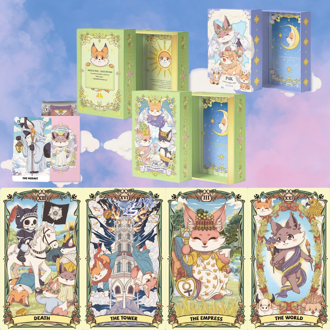 Discover the magical Fox in Eden Garden Tarot Deck. 78 beautifully illustrated cards offer intuitive guidance and spiritual insight. Perfect for personal growth and enchanting readings. Shop now!