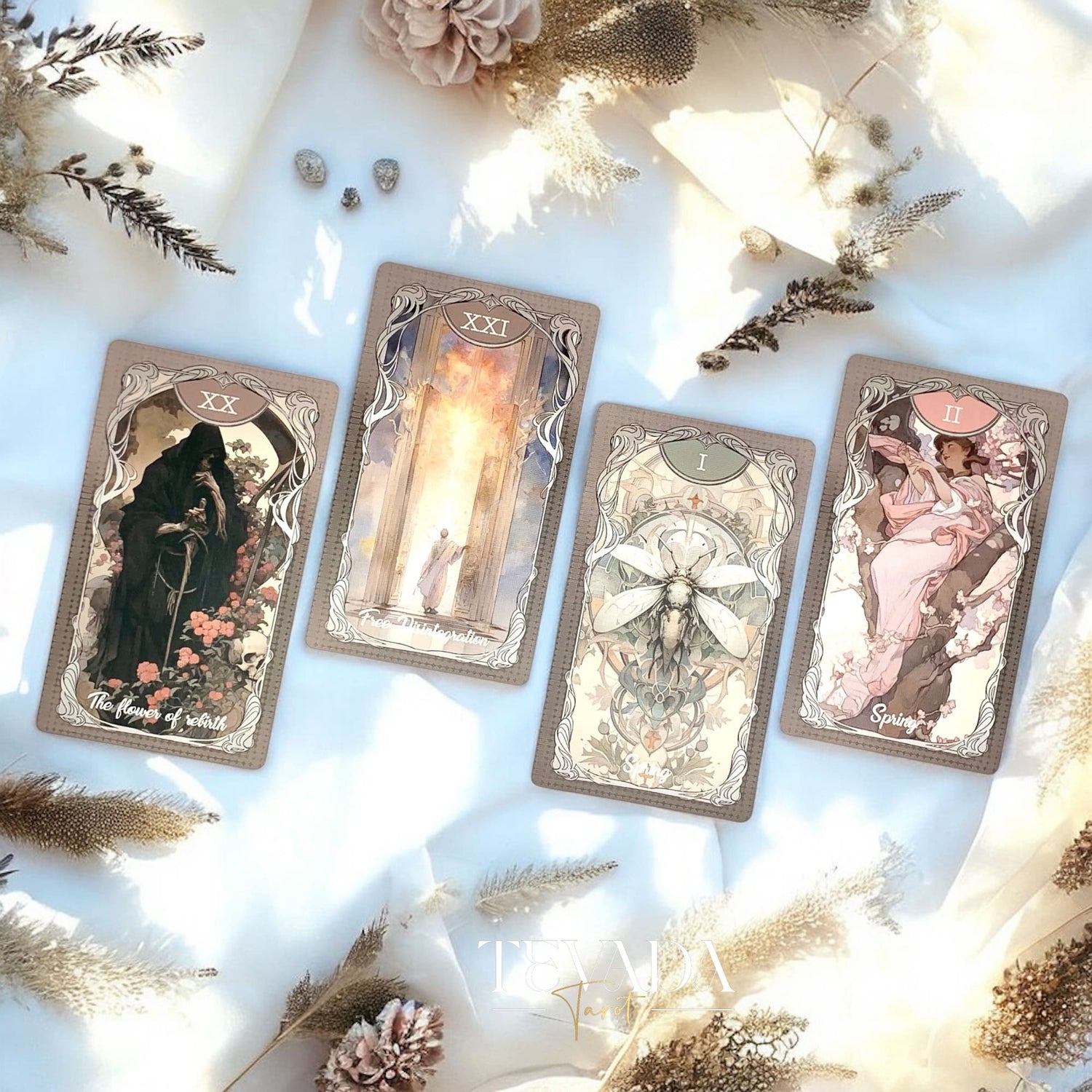 Discover the Four Seasons Garden Tarot, a 78-card divination deck blending seasonal imagery and intuitive symbolism for clarity, insight, and spiritual guidance.