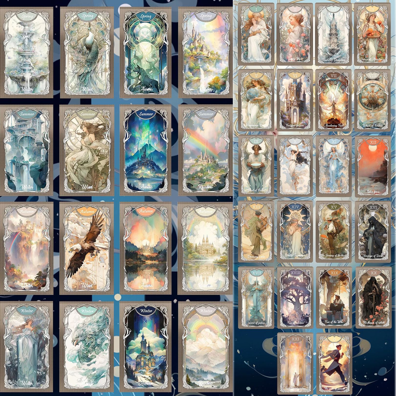 Discover the Four Seasons Garden Tarot, a 78-card divination deck blending seasonal imagery and intuitive symbolism for clarity, insight, and spiritual guidance.