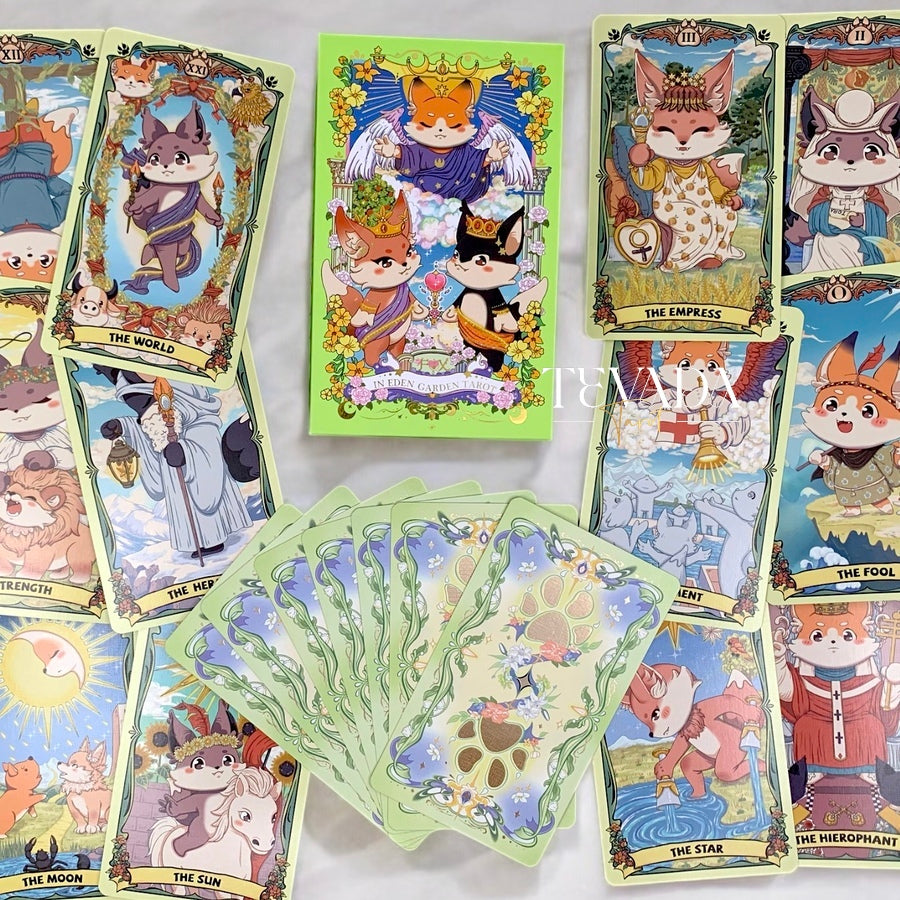 Discover the magical Fox in Eden Garden LIMITED Tarot Deck. 78 beautifully illustrated cards offer intuitive guidance and spiritual insight. Perfect for personal growth and enchanting readings. Shop now!