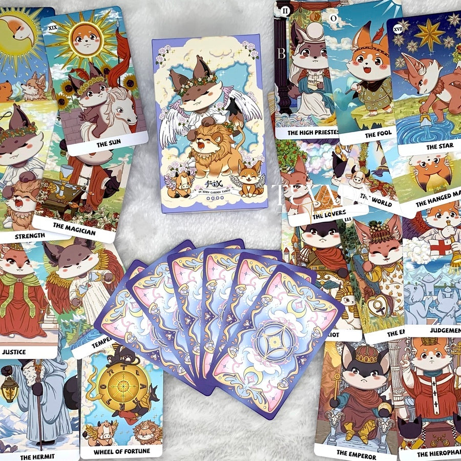 Discover the magical Fox in Eden Garden POCKET Tarot Deck. 78 beautifully illustrated cards offer divine guidance and wisdom. Perfect for intuitive readings and personal growth. Explore now!