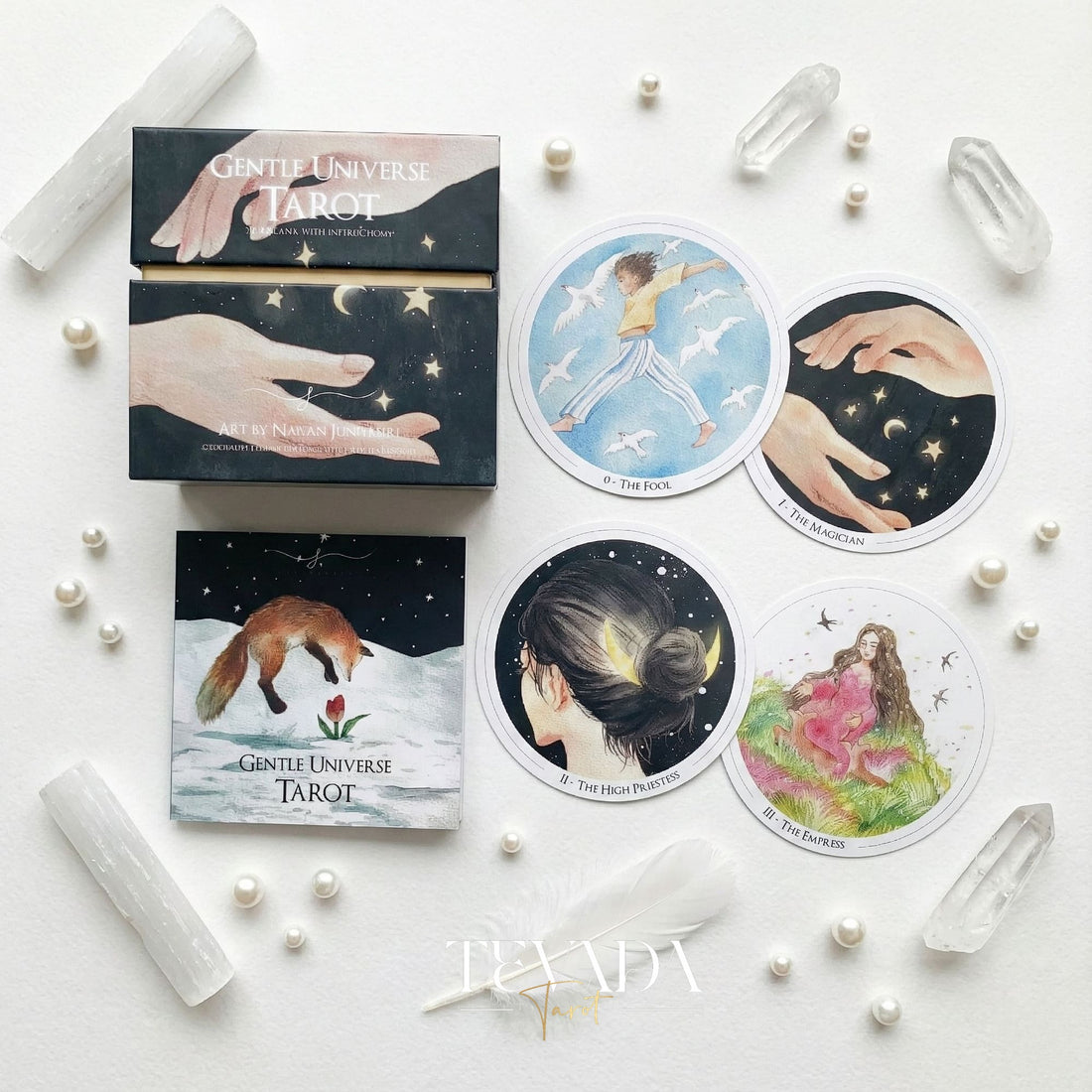 Discover the Gentle Universe Tarot — a 78-card circular deck in soft watercolor art, blending intuition, calm, and cosmic beauty for magical, heartfelt readings.