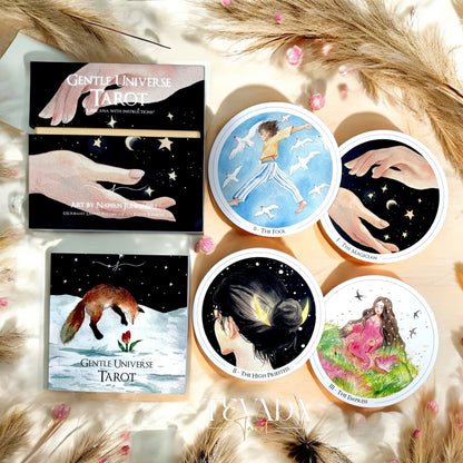 Discover the Gentle Universe Tarot — a 78-card circular deck in soft watercolor art, blending intuition, calm, and cosmic beauty for magical, heartfelt readings.