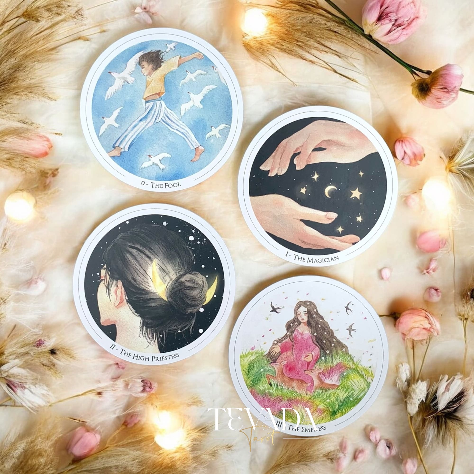 Discover the Gentle Universe Tarot — a 78-card circular deck in soft watercolor art, blending intuition, calm, and cosmic beauty for magical, heartfelt readings.