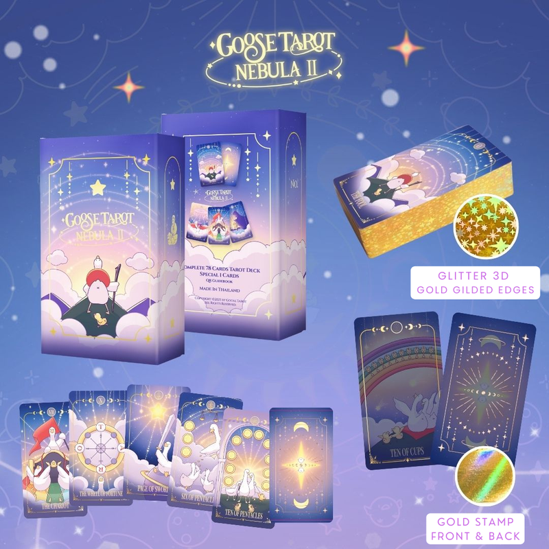 Discover the Goose Tarot NEBULA II, a 78-card deck featuring cute, adventurous geese. Perfect for intuitive readings and personal growth, this whimsical deck offers magical guidance and clarity.