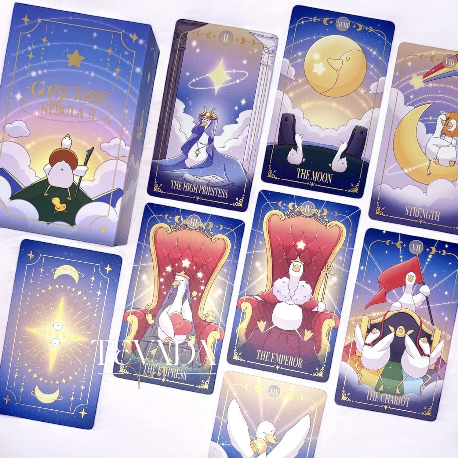 Discover the Goose Tarot NEBULA II, a 78-card deck featuring cute, adventurous geese. Perfect for intuitive readings and personal growth, this whimsical deck offers magical guidance and clarity.