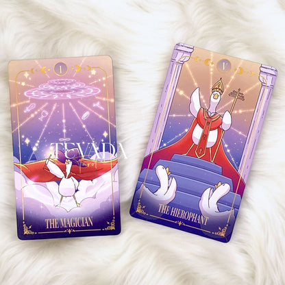 Discover the Goose Tarot NEBULA II, a 78-card deck featuring cute, adventurous geese. Perfect for intuitive readings and personal growth, this whimsical deck offers magical guidance and clarity.