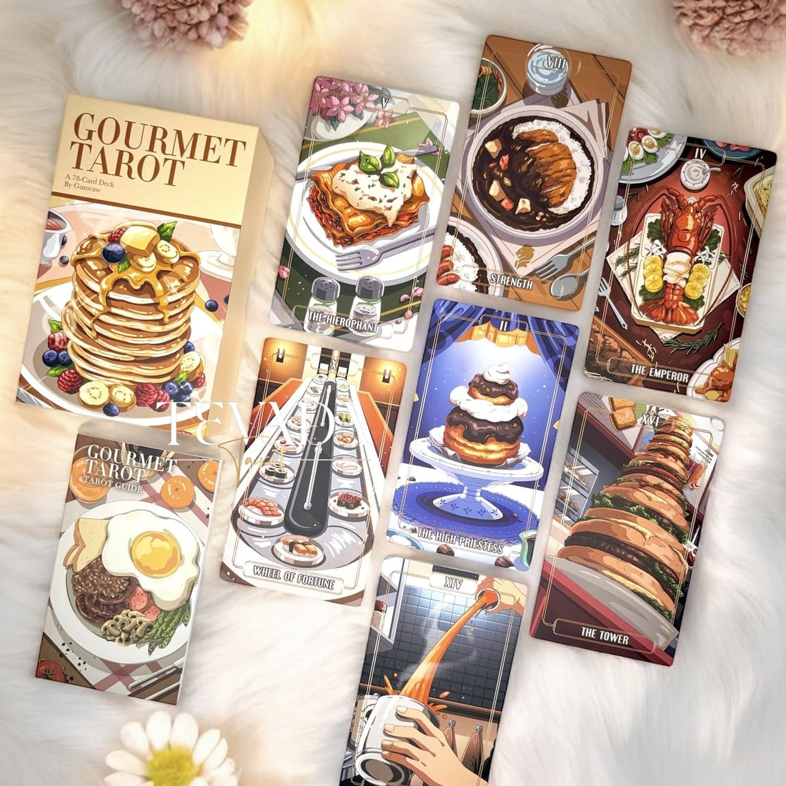 Dive into Gourmet Tarot II LIMITED RED EDITION! Explore whimsical food-themed cards with vibrant red gilded edges. Perfect for self-discovery and adding a flavorful twist to your tarot practice.