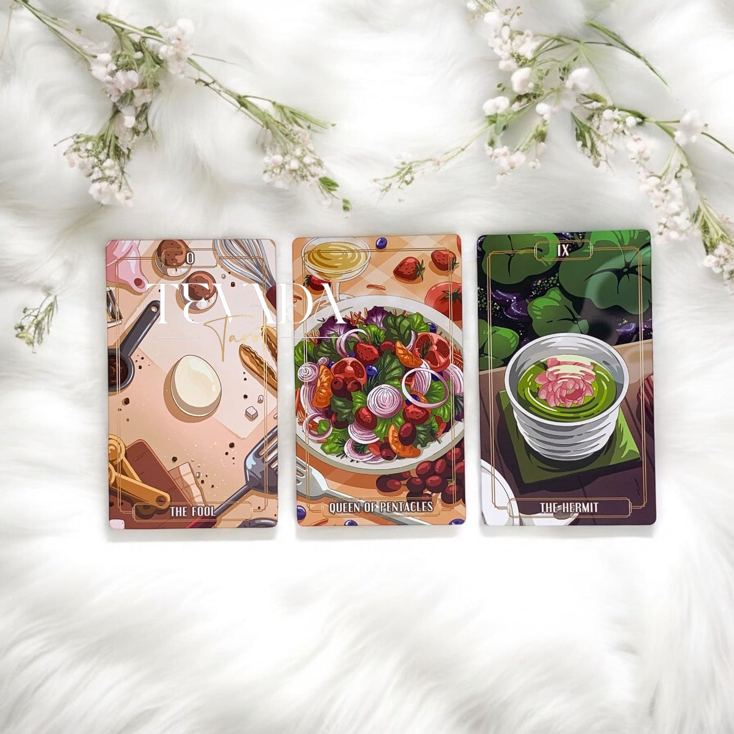 Dive into Gourmet Tarot II LIMITED RED EDITION! Explore whimsical food-themed cards with vibrant red gilded edges. Perfect for self-discovery and adding a flavorful twist to your tarot practice.