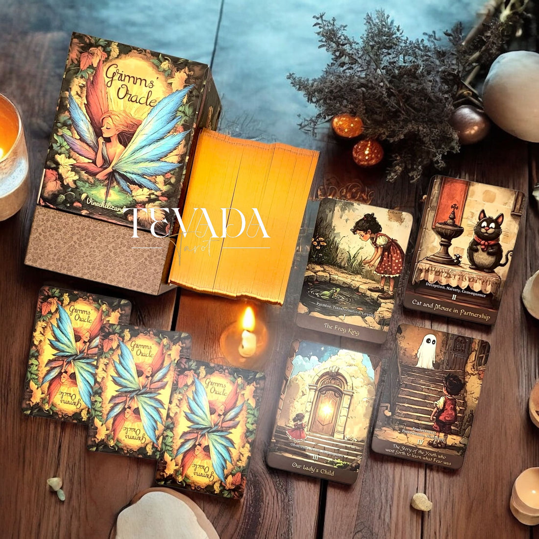 Discover the Grimms’ Oracle Deck—200 cards inspired by Grimm’s Fairy Tales that reveal intuitive guidance, timeless wisdom, and magical insight through storytelling and symbolism.