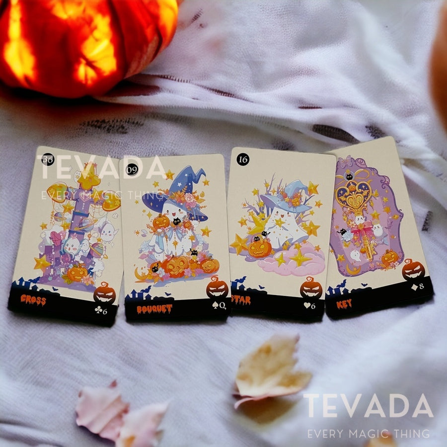 Unveil the magic of All Hallows' Eve with the Halloween Carnival Lenormand deck! Cute ghosts, warlocks, and witches guide your intuitive readings. Perfect for Halloween and year-round divination. Connect with the mystical today!