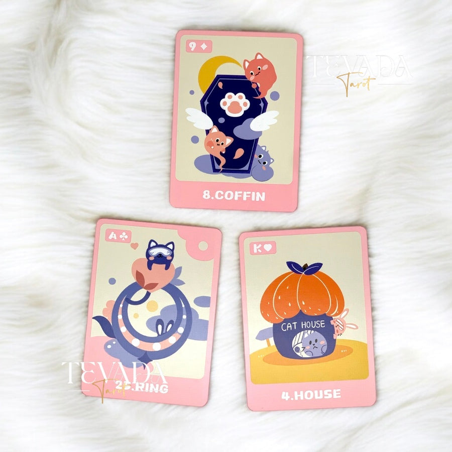 Uncover daily insights with the Happy Daily Lenormand PINK deck, featuring 46 adorable cat-themed cards designed to bring joy and clarity to your readings. Perfect for cat lovers and divination enthusiasts.