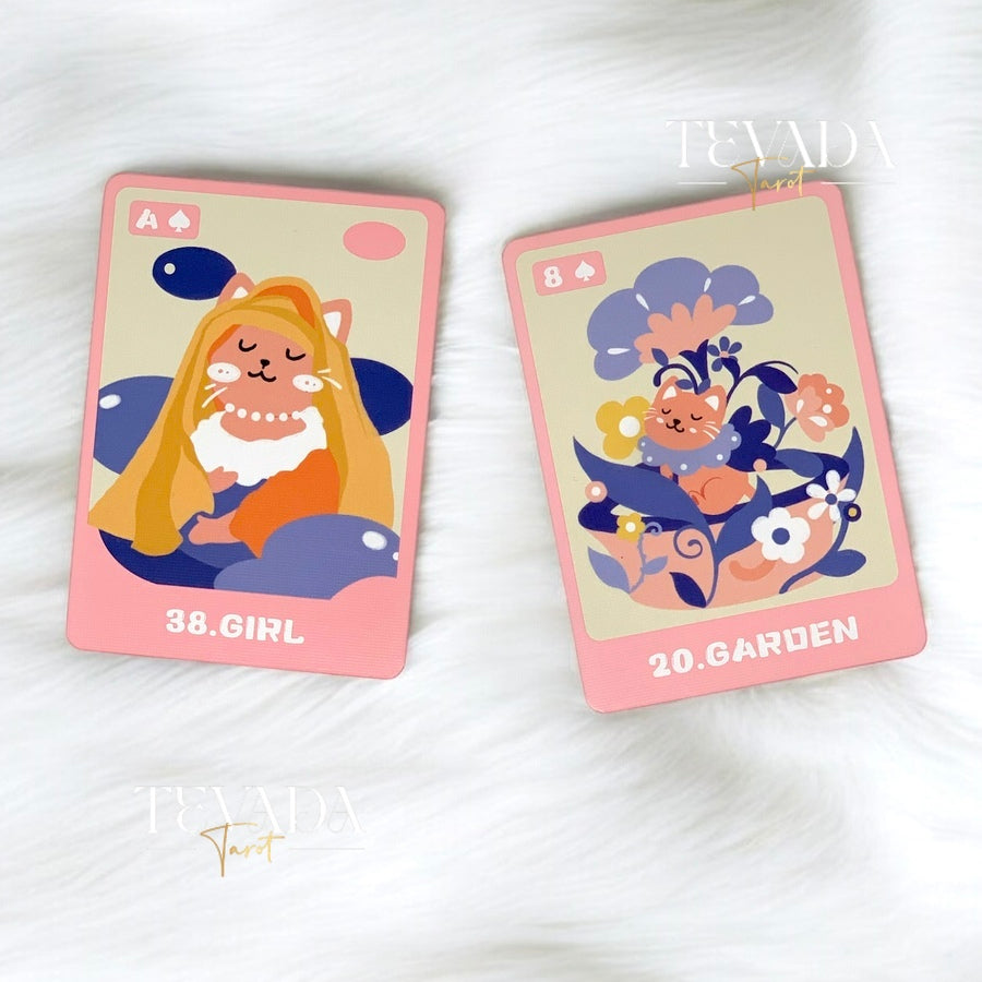 Uncover daily insights with the Happy Daily Lenormand PINK deck, featuring 46 adorable cat-themed cards designed to bring joy and clarity to your readings. Perfect for cat lovers and divination enthusiasts.