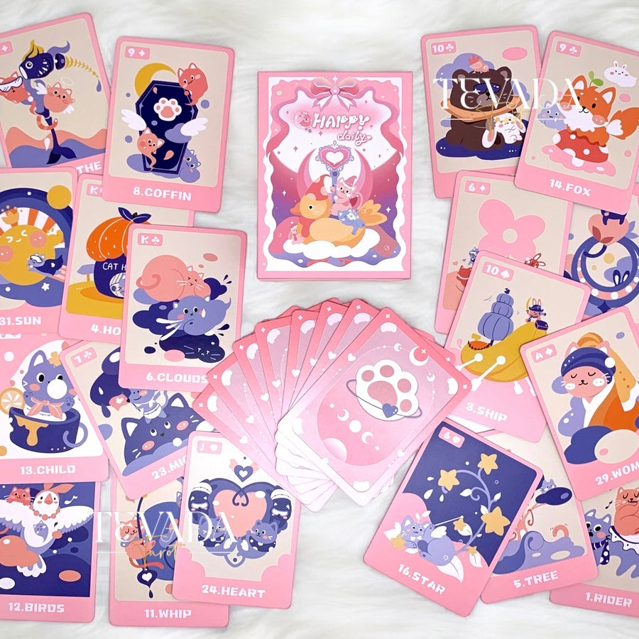 Uncover daily insights with the Happy Daily Lenormand PINK deck, featuring 46 adorable cat-themed cards designed to bring joy and clarity to your readings. Perfect for cat lovers and divination enthusiasts.