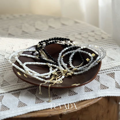 Handmade healing crystal bracelet in 3 designs for protection, intuition, and emotional balance. Crafted with obsidian, moonstone, and shell stone for spiritual rituals or daily wear.