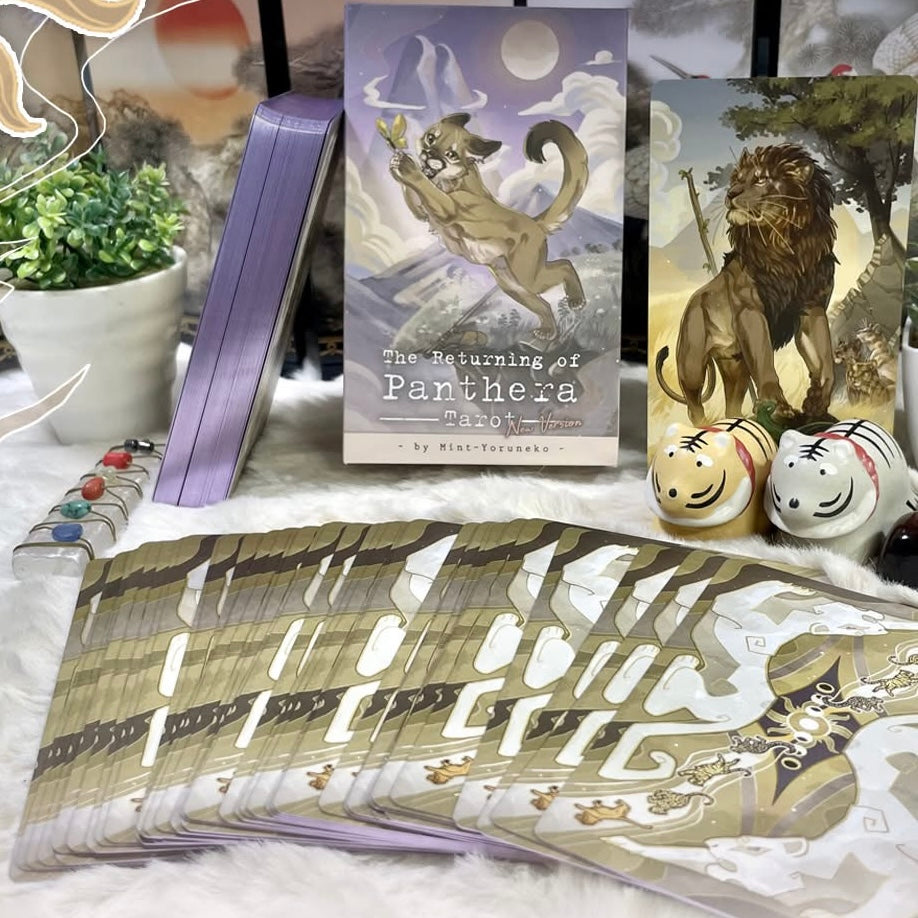 The Returning of Panthera Tarot 2026 Ver whimsical feline Indie Tarot Deck for daily ritual and deep self-reflection.