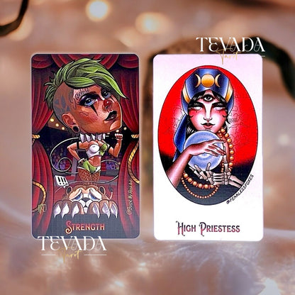 Discover the mystical allure of Inkromancy 5 - The Bizarre Carnival Tattoo Tarot. 78 captivating cards featuring eerie artistry. Unveil destiny today!