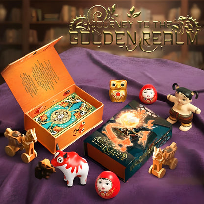 Journey to the Golden Realm Tarot Deck with cute Burmese mythology art and matte-teal edges for intuitive guidance.