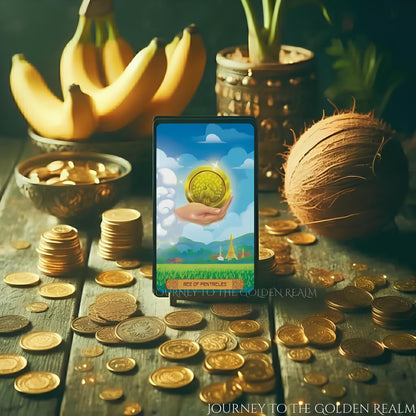 Journey to the Golden Realm Tarot Deck with cute Burmese mythology art and matte-teal edges for intuitive guidance.