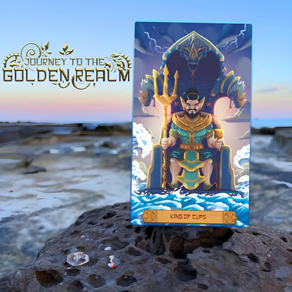 Journey to the Golden Realm Tarot Deck with cute Burmese mythology art and matte-teal edges for intuitive guidance.