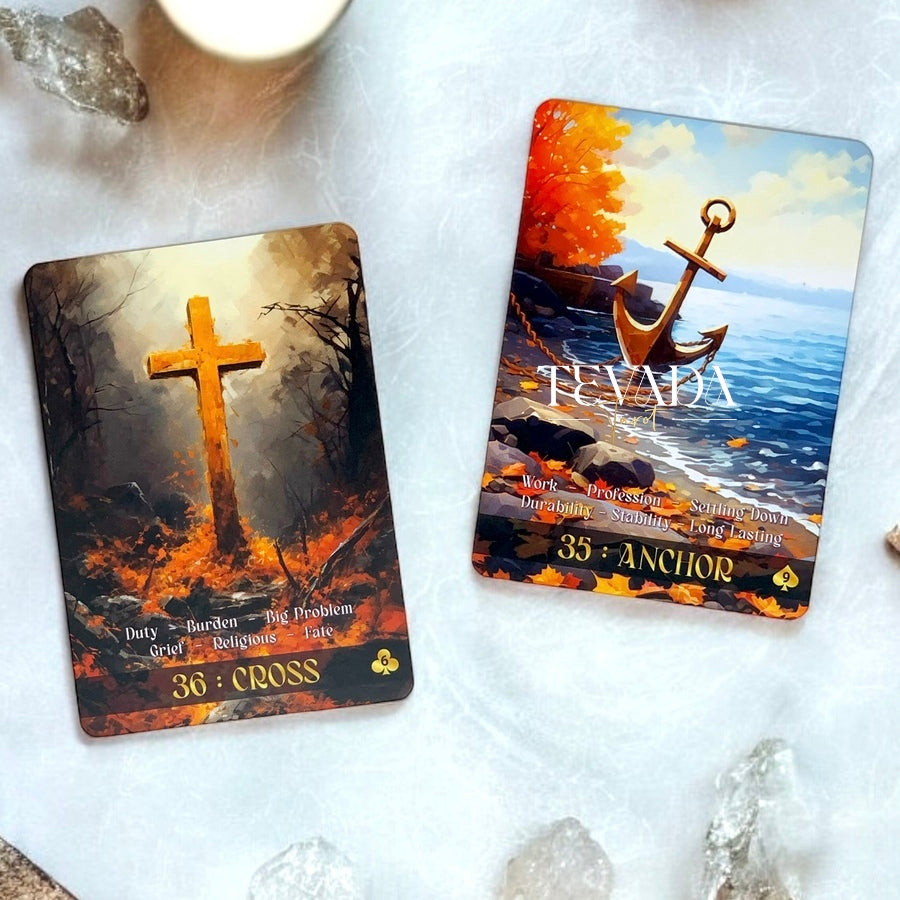 Discover the magic of autumn with Le Autumn Lenormand, a 36-card deck featuring enchanting fall imagery. Perfect for intuitive readings and seasonal guidance. Order now for a touch of fall magic!